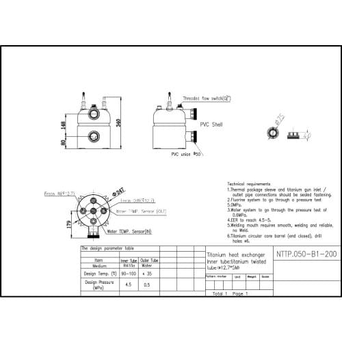 5KW titanium twisted tube swimming pool heat exchanger for BP-50HS-A hear pump unit