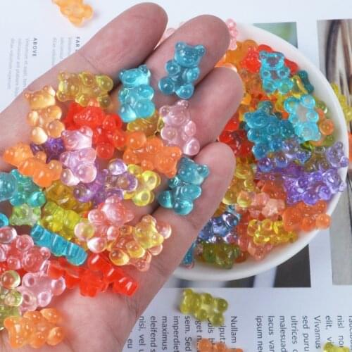 50Pcs Fashion Cute Resin Gummy Colorful Bear Pendant Charms for Woman Girls Cartoon Jewelry Making Findings DIY 0.82*0.43in