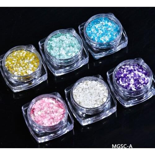 6colors/Set Nail Mica Flakes- Marshmallow Marble Stone Glitter Sequin 6pcs/set Cotton Candy Sparly Spangle Dust Flakes For Nails