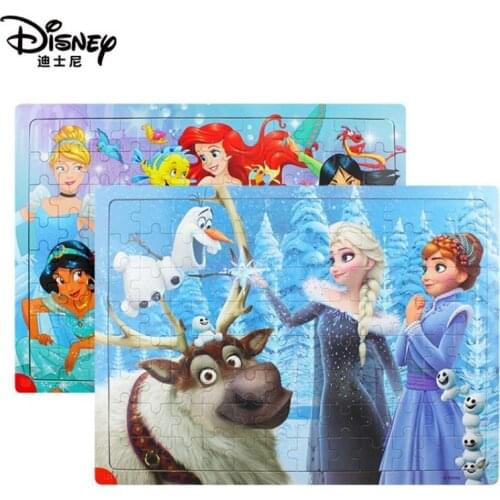 Wooden Frame Puzzle Disney Cartoon Ice Snow/princess Early Educational Toys for Children 96 Pieces