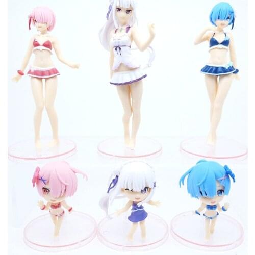 6Pcs/Set Suimsuit Style Re:Life in a Different World From Zero Action Figure Toy Rem Ram Figurine Collectible Model Doll Gifts