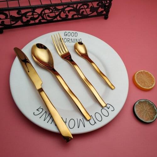 Hot sale wave design gold stainless steel table knife fork spoon coffee spoon tableware kitchen cutlery silverware flatware set