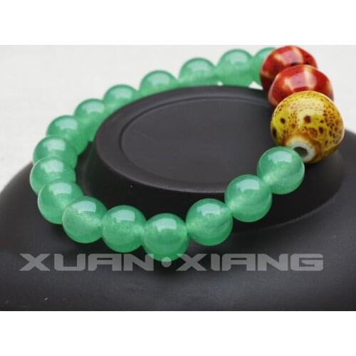 Hot Sell Women Bracelets Green Dongling Jades Round Beads Bracelets Ceramics Beads Bangles 2018 Gift for Women Fashion Jewelry