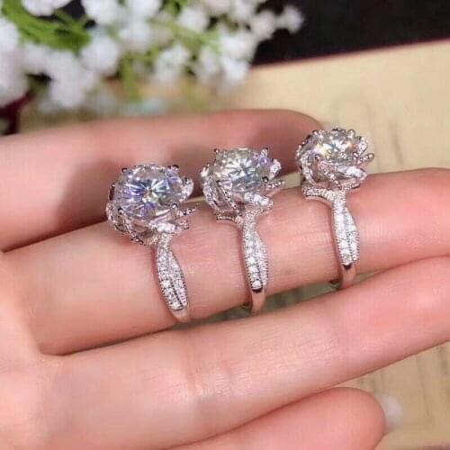 Kkmall Store Round Silver Moissanite Ring 1.00ct D VVS Luxury Moissanite Weding Ring S925 silver ring