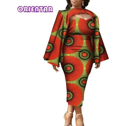 2 Pcs Set Women African Dresses with Shawl Cloak Fashion Africa Print Clothing for Party Wedding Bazin Riche Plus Size WY8639
