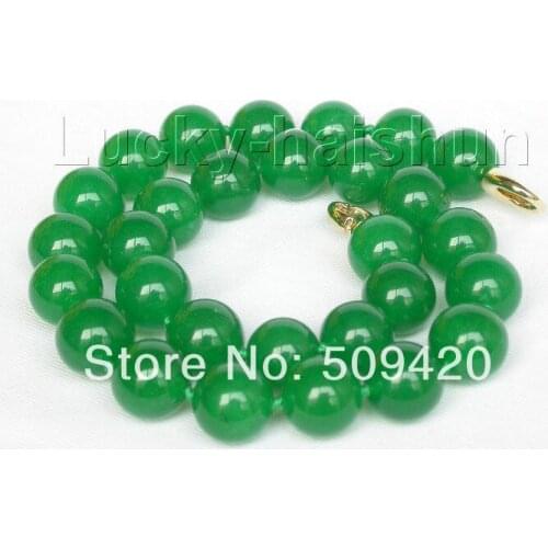 Hot sell Fast SHIPPING HOT Wholesale>AAA natural 17.5" 14mm round green jade bead necklace NEW JEWE