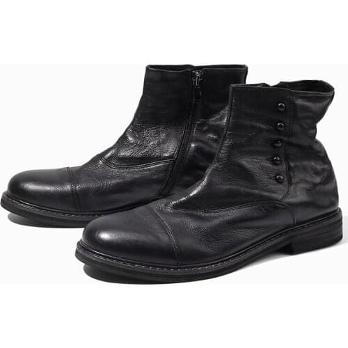 Genuine Leather Men Shoes side zipper Winter Ankle Male Boots retro high top Outdoor working shoes men Chelsea Boots