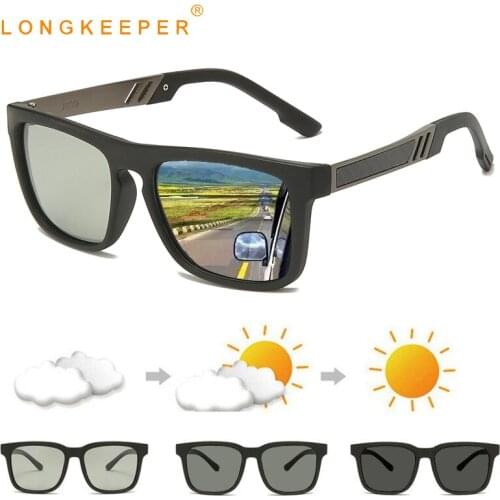 LongKeeper Polarized Photochromic Sunglasses Men New Change Color Glasses Male Vintage TR90 Square Frame Driving Sun Glasses