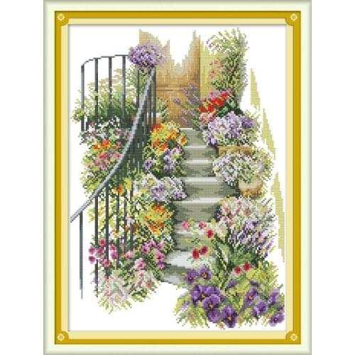 Joy Sunday New Arrival Cross Stitch Kits Flower Stairs Needlework DMC 11&14CT DIY Handmade Embroidery Kit For Home Decor&Gift