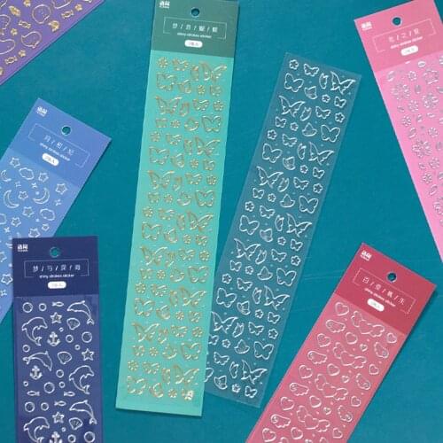 2 Sheets Gold Foil Butterfly Star Sticker DIY Diary Scrapbooks Photo Decoration Stationdery Stickers Self Adhesive Nail Sticker