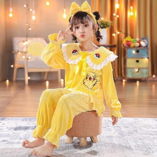 New Wear Princess Style Pajamas Suit Girls Sleepwear Set Autumn Winter Warm Flannel Pyjamas for Kids Nightwear Christmas Gift