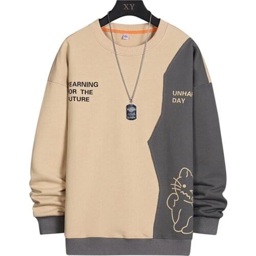 2021 New Color-coded Young Mens Clothing Cotton Print T-shirt Matching Fashion Hip-hop Wei Clothing Oversized Sweatshirt