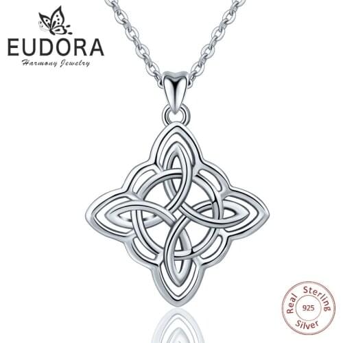 Eudora 925 Sterling Silver Women girl Pendant Necklace Irish Infinite Love Necklace Sliver Fine jewelry For Women Best Gift D200