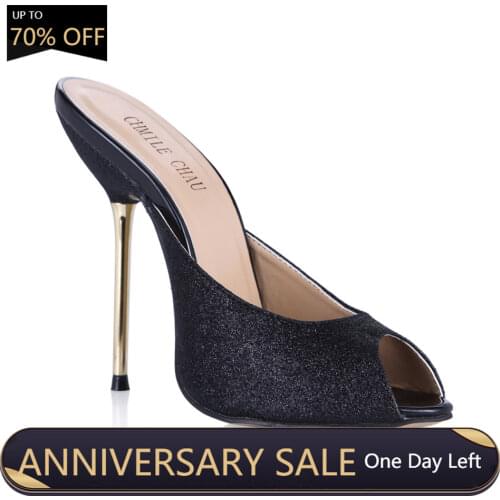 Sexy Glitter Bridal Wedding Stiletto Iron Heel Women Slide Sandal Scarpe Donna Sandalias Tacco Alto Spillo Matrimonio YJ3845-FA8