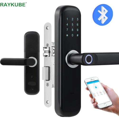 RAYKUBE TT lock Bluetooth Fingerprint Door Lock M1 Card Password Keyless Add Gateway Work With Alexa/Google Unlock Wifi Black X3
