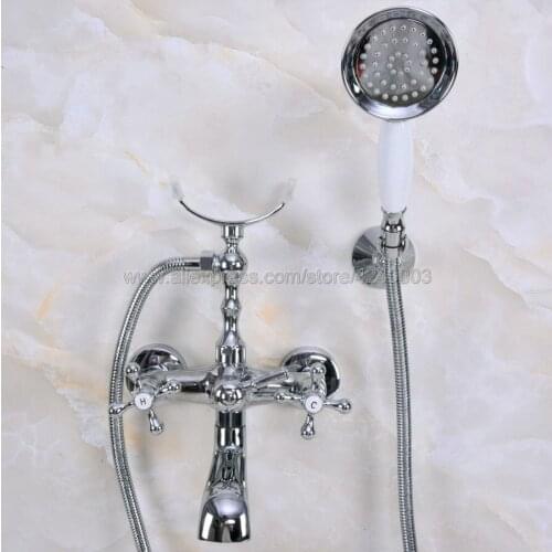 Chrome Polished Brass Bathroom Tub Faucet W/Hand Shower Sprayer Clawfoot Mixer Tap Wall Mounted Kna227