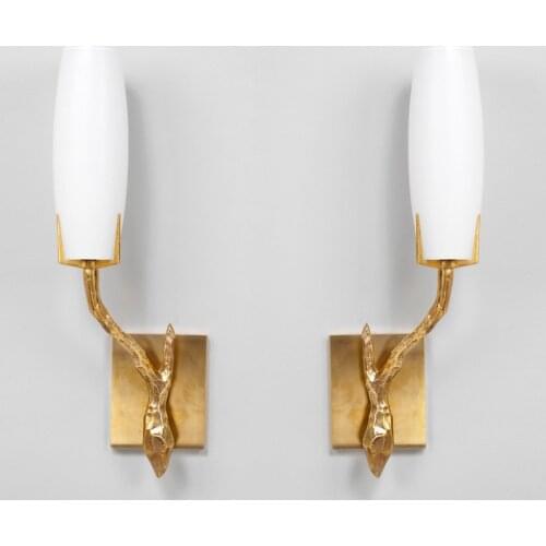 HOT Selling NEW American Creative Style Copper+Glass Wall Light Bedroom Bedside for Living Room E14*1 High 62cm Left/ Right