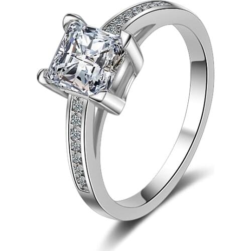 925 Sterling Silver Ring With Zircon Crystal Open Princess Ring For Woman Jewelry Gift (9 Colors