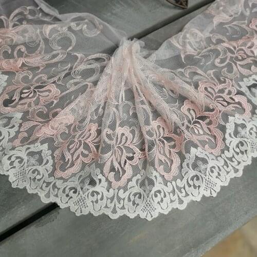 2Meters Floral Embroidery Lace Trim Pink Grey Green Mesh Tulle for Wedding Bridal Garment Bra Underwear Accessories 22cm Width