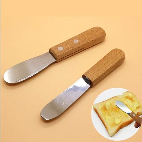 2pcs Stainless Steel Butter Cheese Cream Sandwich Condiment Spreader Knives with Wood Handle for Kitchen Tools