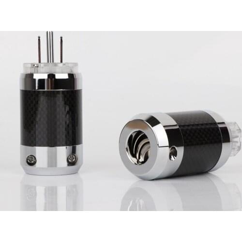 2020 New Black hight Carbon Fiber Transparent Rhodium Plated Schuko US AC Power Plug Connector for Audio DIY Power Cable