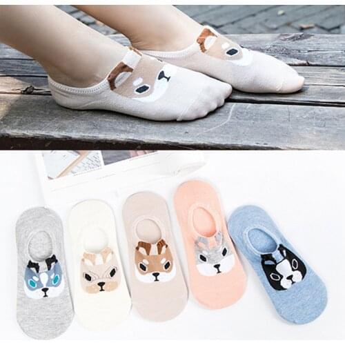 5 Pieces Womens Low Cut Sock Cartoon Printing Embroidered Socks Fashion Design Daily Casual Cute Cotton Funny Short Socks