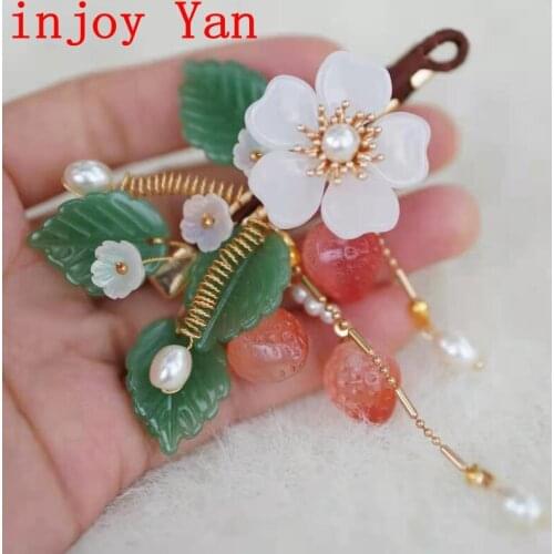 6pcs Half Hole Pink Strawberry Cute Fruit Glass Beads DIY Bracelet Earrings Decorative Pendant Material Accessories