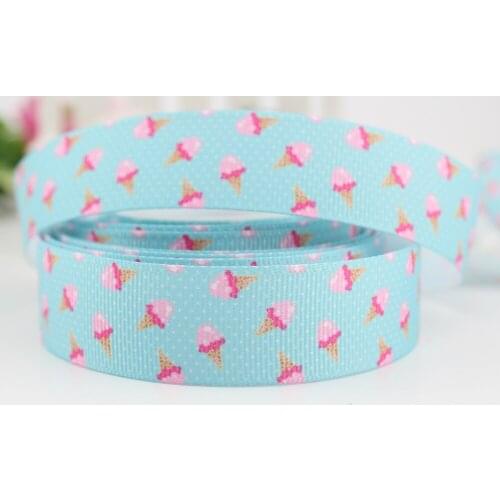 7/8" 22mm cute ice cream printed grosgrain ribbon DIY headwear garment accessories 25 yards cake gift wrapping ribbon 22mm