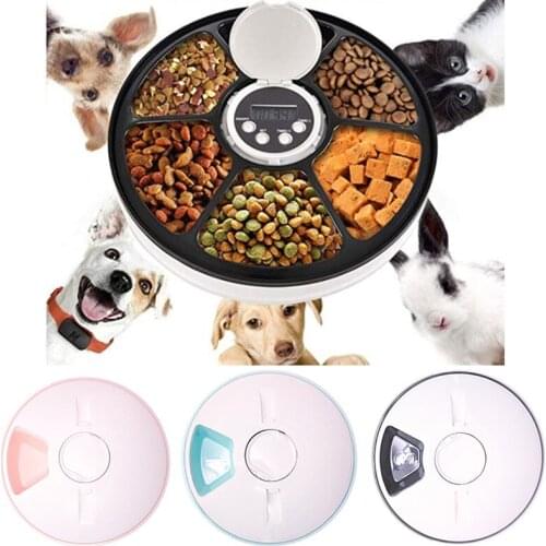 Pet Automatic Feeder Portion Control Digital Timer Detachable Dogs Cats Anti Slip 6 Meal Trays With Voice Recorder Dry Wet Food