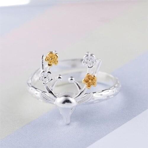 Season Gate 925 Sterling Silver Personality Elegant Artistic Deer Antlers Adjustable Size Open Ring SR178