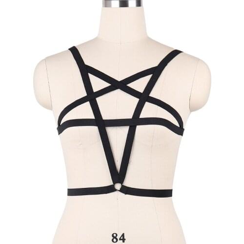 HANAERNES Pastel Goth Womens Body Harness Cutout Adjustable Black Bra Punk Five Stars Collocation Strap Shirt Harness clothes