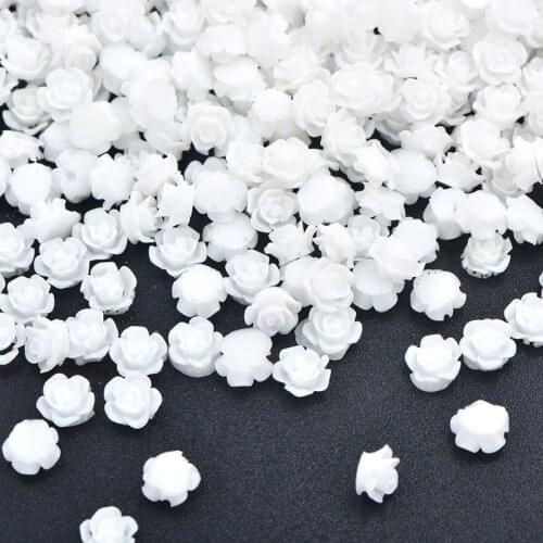 JUNAO 500pcs 5mm White Flower Rhinestones Flatback Resin Crystal Stickers Non Hotfix Strass for DIY Crafts