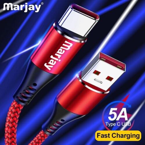 Marjay 5A USB Type C Fast Charging usb c Cable Type-c data Cord Phone Charger For Samsung S9 S8 Note 9 8 Huawei P20 pocophone F1