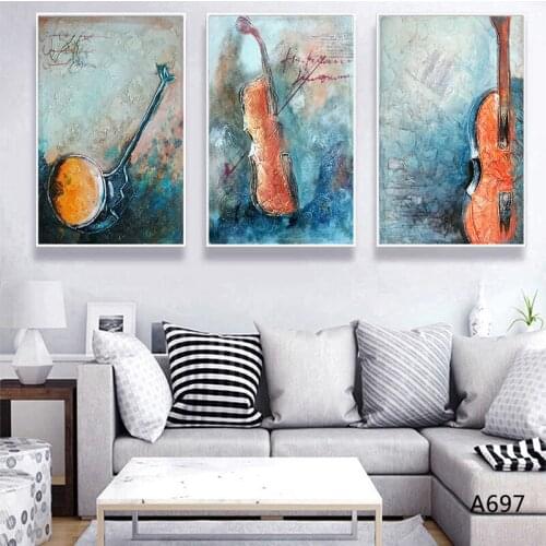 Frameless Simple Nordic Abstract Retro Violin HD Inkjet Living Room Bedroom Canvas Decoration Poster Painting Core Wall Decor