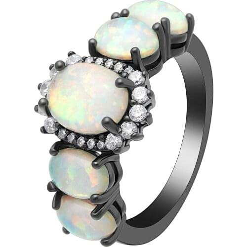 2019 White Fire Opal Crystal Black Gun Color Rings For Women Jewelry Size 6-10 Rings Green Red Zircon Wedding Engagement Rings