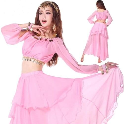 New Arrival Tops+Skirt India Bollywood Belly Dance Wears Costumes 2pcs indian dancing Clothes bellydance Suits dancing Outfits