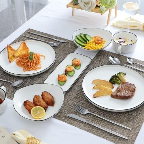 Minimalist Fruit Plate Sets Creativity Nordic Metal Cutlery Plate Sets Dinner Dessert Vaisselle Porcelaine Tableware DK50PS