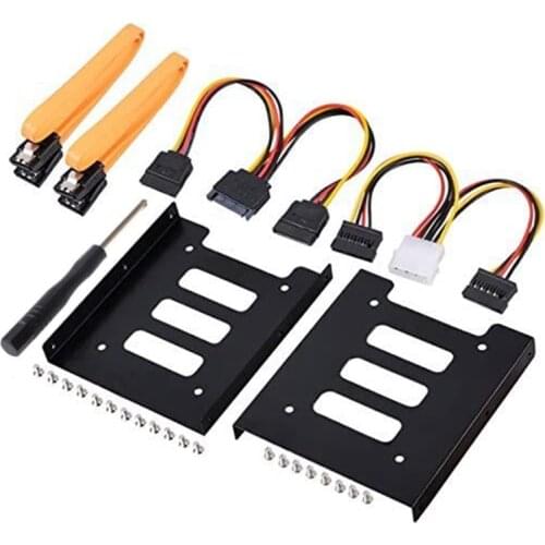 2.5 Inch SSD to 3.5 Inch Internal Hard Disk Drive Mounting Kit with SATA Data Cables and Power Cables (2 x SSD Bracket)
