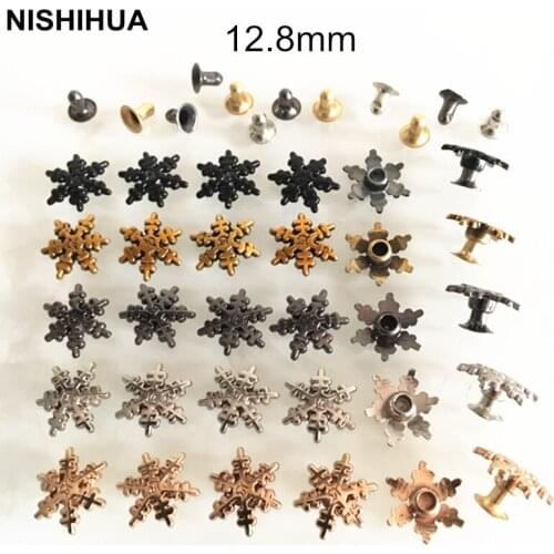 100 set - Gold/Silver/Black Snowflake Rivet Stud 12.8mm Rivet Spike Studs Decoration Rivet For Leather,Boots.. -A