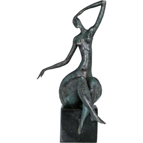 Novelty European Abstract Woman Bronze Sculpture Statue Green Modern Art Western Female Figurine Upscale Home Decor