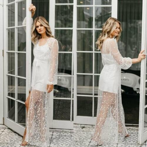 New Illusion Nightgowns Sexy Women Lingerie Lace Appliques Sleepwear Nightgown Bridal Boudoir Robe Holiday Wedding Party Robes