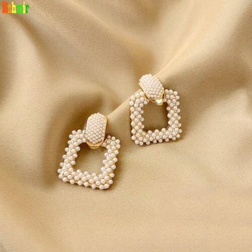 Kshmir New style square pearl earring earring millet bead designs female earring of Korean temperament earring to taste female