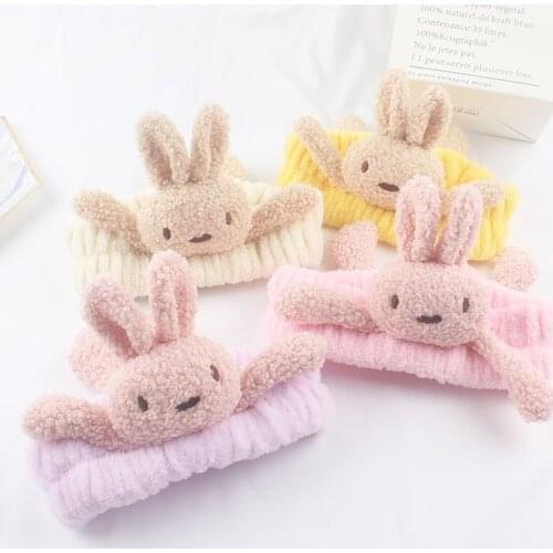 Wholesale Cute Rabbit Doll Soft Fleece Wash Face Hairband Spa Headband Cosmetic Makeup Hairband for Girl Woman Head Band