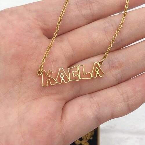 Personalised Outline Name Necklaces For Women Cute Nameplate Jewelry Stainless Steel Cut Out Letter Necklace Best Friend Gifts
