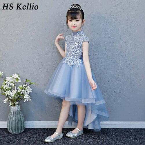 Flower Girl Dresses For Wedding Party Princess Little Girl Pageant Dress High Low Blue Color