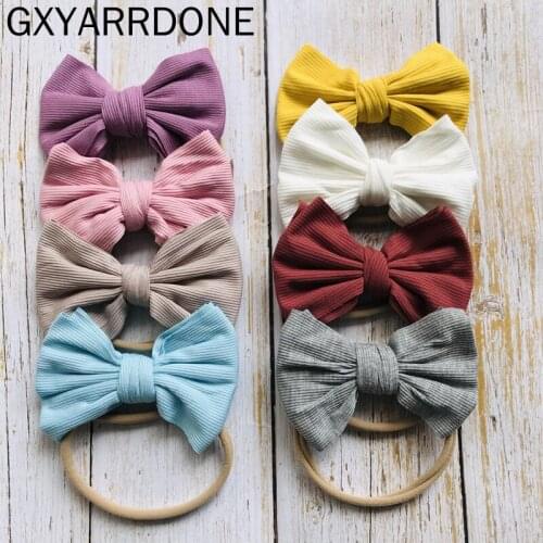 2021 Baby Headdress Kids Girls Nylon Bow Knot Headbands Headwraps Headwear Newborn Ribbed Bow Elastic Hairbands Child Turban