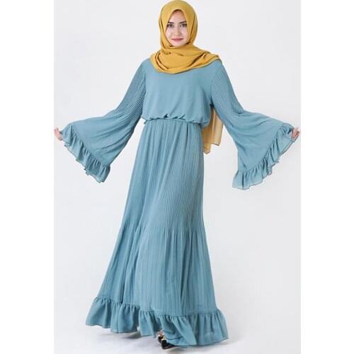 Ramadan fake two pieces muslim Abaya Hijab Muslim Dress female big swing ruffles Islamic Kaftan Robe Musulman Abayas F1407