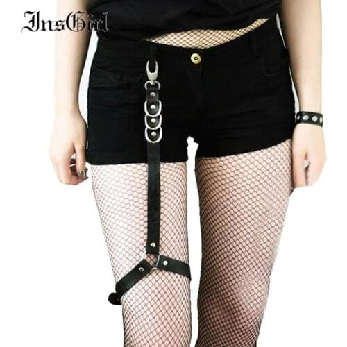 InsGirl New Fashion Harajuku Punk Leg Ring Belt Women Mall Goth Nightclub Hip Hop Grunge Chain Pu Leather Adjustable Garter Belt