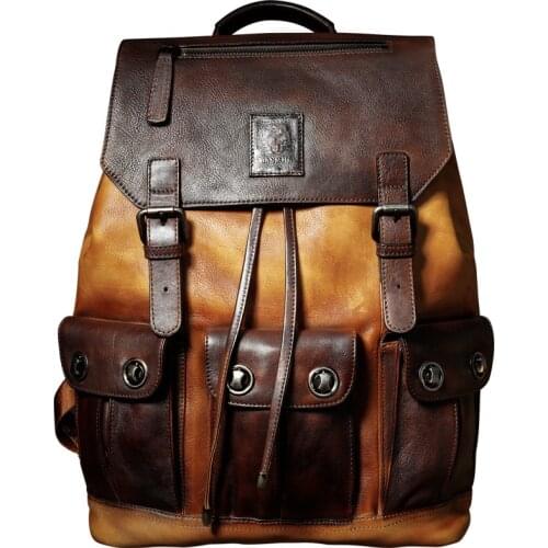 Backpack Luxury Mens Cow Leather Bag Large Capacity Retro Shoulder Bag Military Style Travel Bag