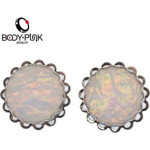 BODY PUNK Stainless Steel Earring Ear Studs White Foil Ear Plugs And Tunnel Piercing Body Jewelry Fashion Ear Gauges PLG 098